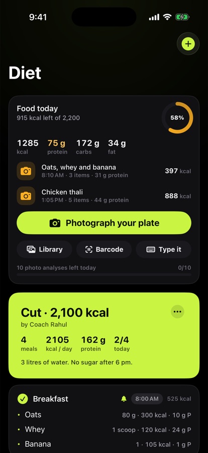 The day's food log against a limit